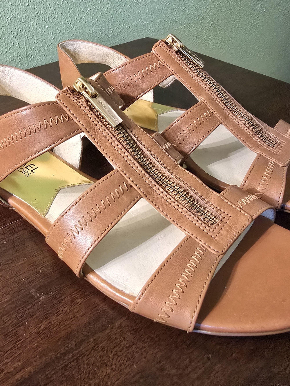MICHAEL Michael Kors Cognac Leather Gladiator Sandals with Gold Hardware